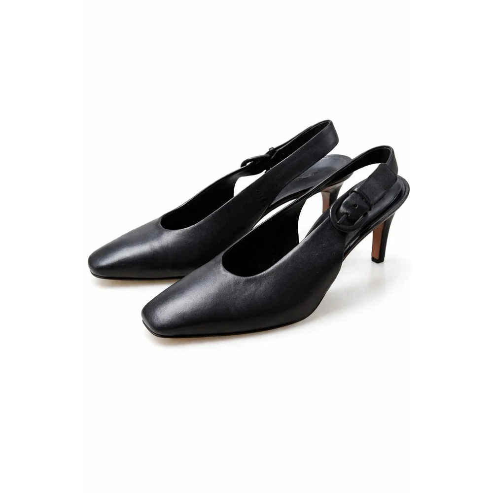 Vince Black‎ Leather Square Toe Slingback Pumps Heels Womens Size 9M 40